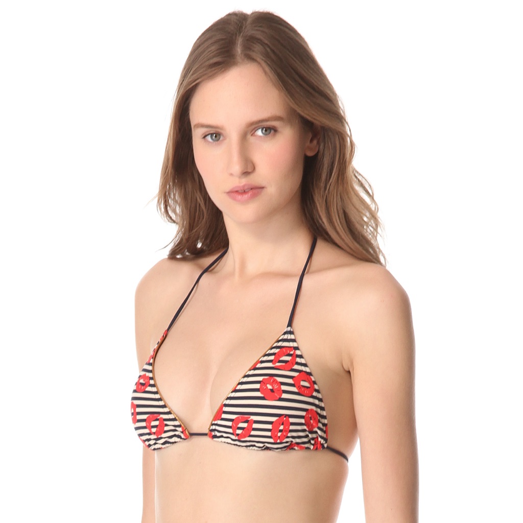 Marc Jacobs Stripey Mademoiselle Danger Triangle Bra Navy Lips String Bikini Top
